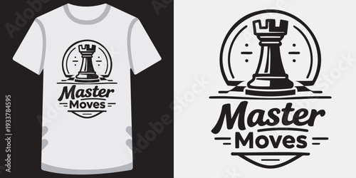 Creative tshirt design featuring a stylized chess rook and master moves text ideal for chess lovers and enthusiasts