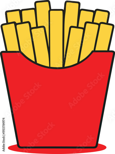 Yellow french fries in red carton box on white background vector illustration EPS PNG file