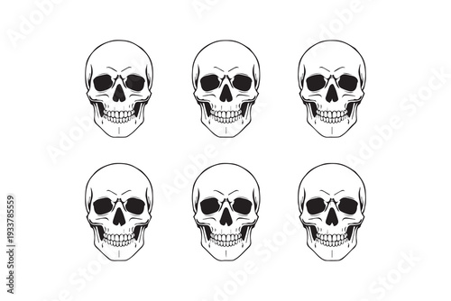 A cartoon-style illustration of skulls and bones forming a scary black symbol 