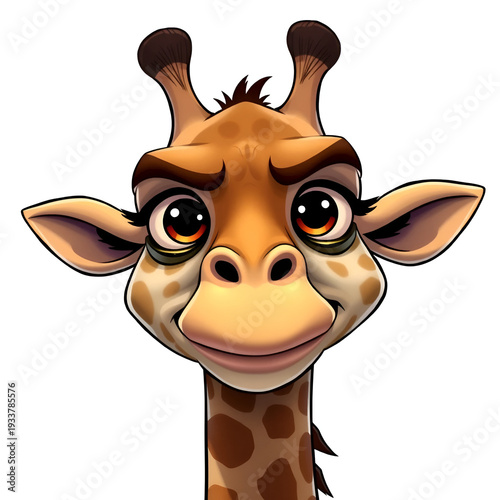 A cartoon giraffe with a goofy expression on its face.