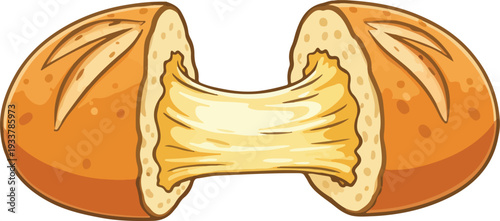 Delicious pastry cut open showing melted cheese inside