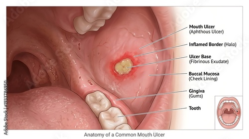 Anatomy of a Common Mouth Ulcer in Inner Cheek Area