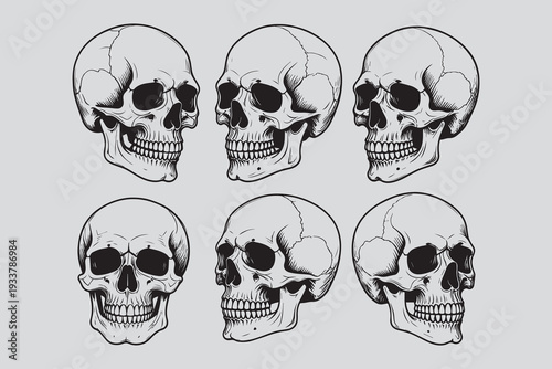 Line art skull head human cartoon design. vector illustration