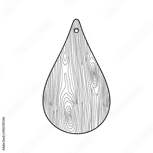 Wooden teardrop cutting board line art in black and white