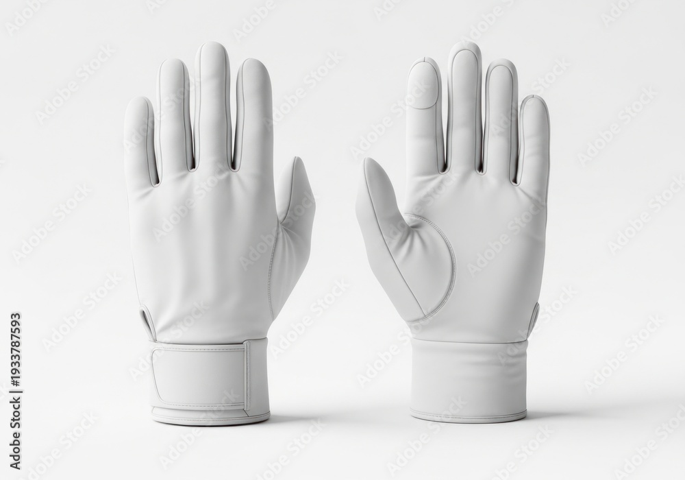 Obraz premium Pair Of White Baseball Batting Gloves On White Background Ready For Action