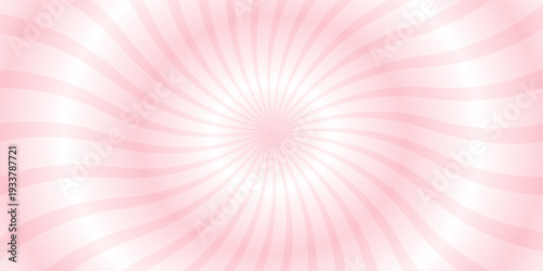 Candy color sunburst wallpaper. Abstract pink cream sunbeams design background. Spinning lines for template, banner, poster, flyer. Sweet rotating cartoon swirl or whirlpool.