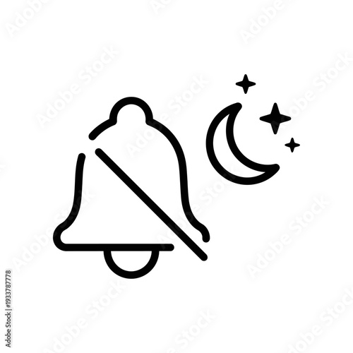 Alarm clock ringing with crescent moon and stars minimalist black line art vector
