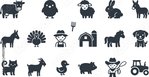 Farm animal silhouette icon set