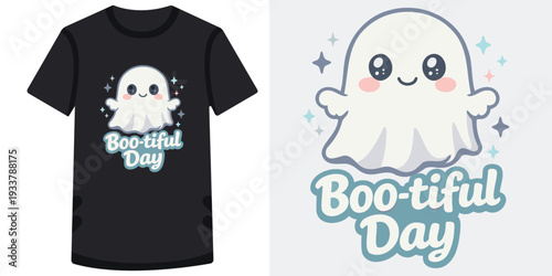 Cute kawaii ghost character design for bootiful day celebration tshirt and graphic resource illustration
