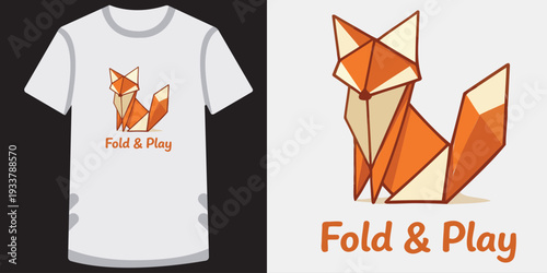 Cute origami fox design on a casual tshirt with fold and play text perfect for hobby lovers and creative activities