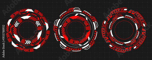 Futuristic round hud interface with circular tech elements and glowing target frames, isolated vector illustration. Abstract icons for cyber game design and sci-fi digital displays
