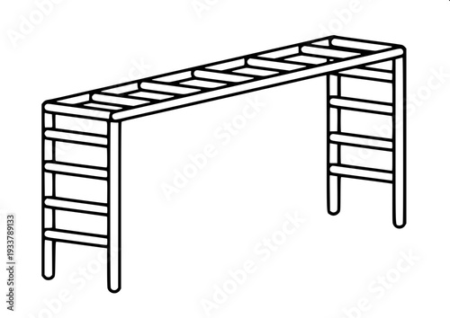 Playground slide with climbing ladder, clean outline illustration, flat vector design, side perspective