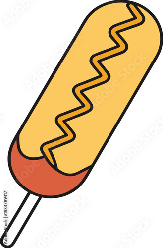 Corn dog with mustard zigzag pattern on a stick corndog vector illustration EPS PNG file