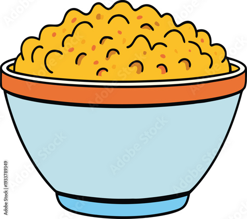 Blue bowl with yellow mac and cheese textured vector illustration EPS PNG file