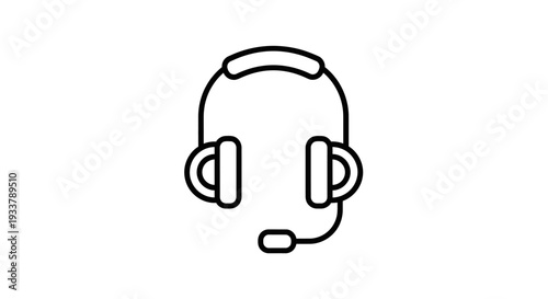 A minimalist black and white outline displays a professional headset with an attached microphone, ready for customer support or telecommunication tasks.