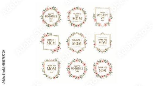 Beautiful collection of Mother's Day floral frames and badges, perfect for cards and gifts