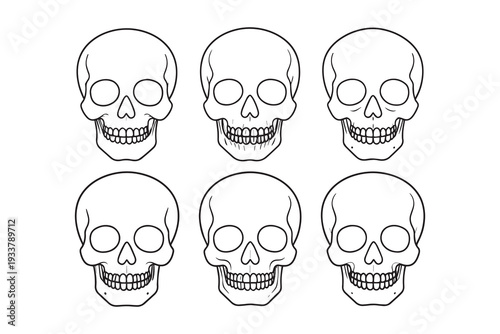 A scary black illustration of a human skull with crossbones showing teeth and bones as a spooky symbol of death, danger, and horror