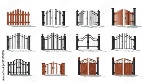 A collection of various metal and wooden gates and fences