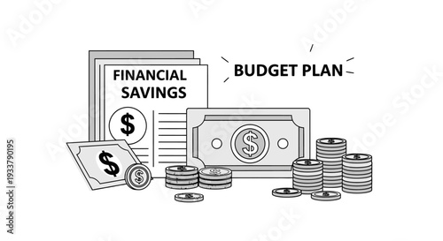 Financial savings documents and currency stacks illustrate the concept of creating a detailed budget plan for managing personal monetary resources effectively.