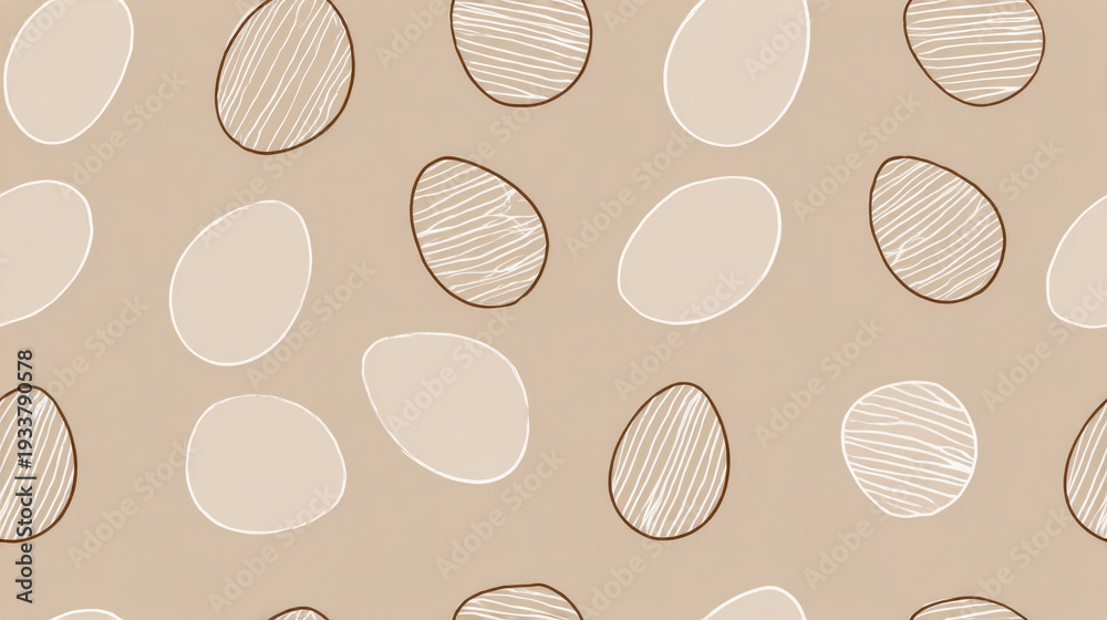 Seamless scandinavian easter eggs pattern with thin line art on neutral beige background