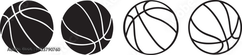 Collection of basketball icons representing solid and outline styles for sports apps and web design elements isolated on white