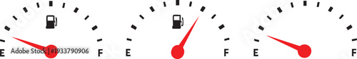 Set of three fuel gauge icons showing different levels simple vector illustration for automotive dashboards and apps isolated on white