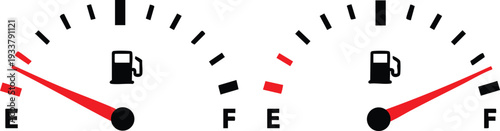 Set of two fuel gauge icons showing empty and full levels simple vector illustration for automotive or energy concepts isolated on white