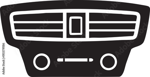 Car air conditioning vent and controls minimalist vector illustration for automotive design and technology concepts isolated on white