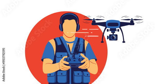 Professional Drone Pilot Operating UAV with Remote Control, Equipped for Aerial Photography and Modern Technology