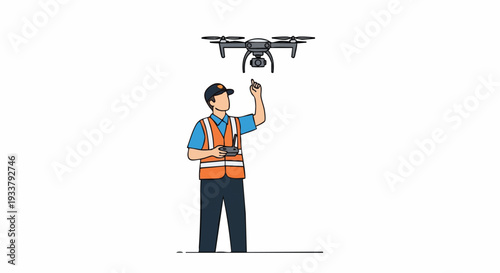 Drone Operator Flying Quadcopter with Remote Control Illustration