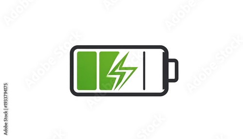 Wallpaper Mural A stylized battery icon, partially charged with a lightning bolt symbol. Green fills the segment. The outline is black Torontodigital.ca