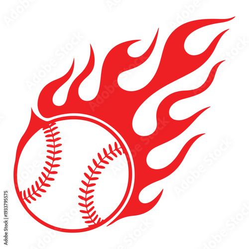 Red baseball with flames rising behind it on white background  sports icon