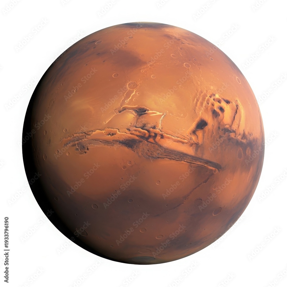 Naklejka premium Detailed image of mars planet surface with craters and terrain isolated on white background