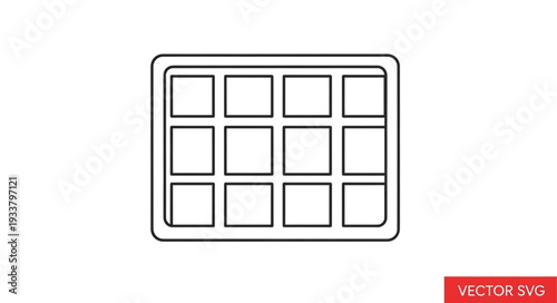 Simple outline drawing of a chocolate mold with twelve squares.
