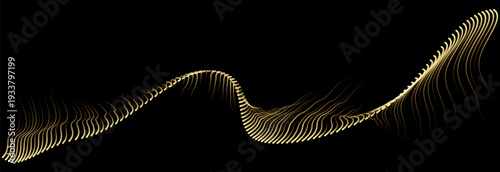 Vector glowing gold abstract wave line smooth curve isolated on black background in concept luxury.