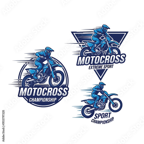 Dynamic Motocross Racer Set: Extreme Sport Championship Vector Emblems