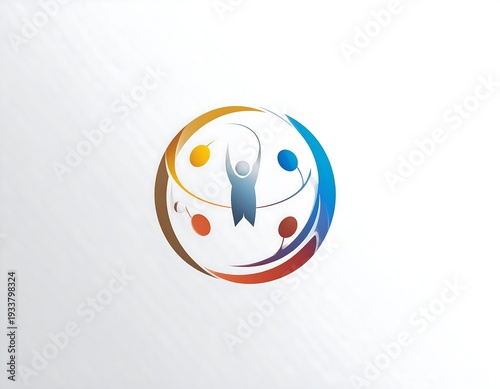 Wallpaper Mural A stylized illustration depicting a group of figures in a circle, arms raised, symbolizing unity and collaboration Torontodigital.ca