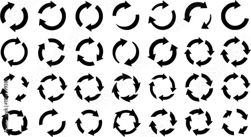 Set of Circular Arrows: Different Styles and Directional Vectors for Recycle, Refresh, and Update Concepts