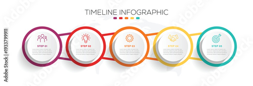 Business infographics template. Timeline with 5 circle steps, five number options. For content, diagram, flowchart, steps, parts, timeline infographics, workflow, chart. Vector element.