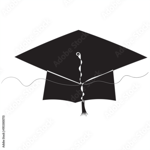 graduation hat continuous cap line art vector illustration on transparent background template
