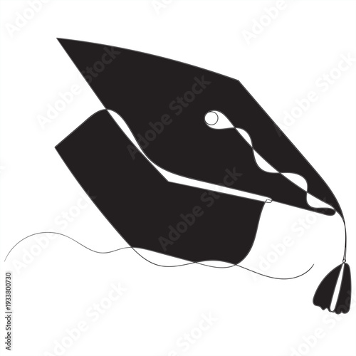 graduation hat continuous cap line art vector illustration on transparent background template