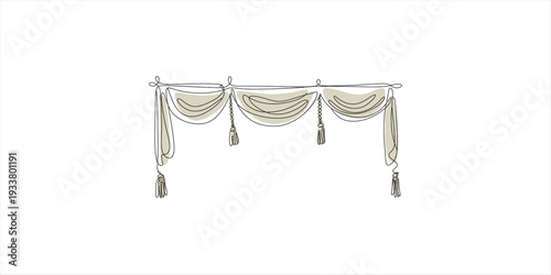 Elegant sketch of a classic window valance with three swags and decorative tassels.