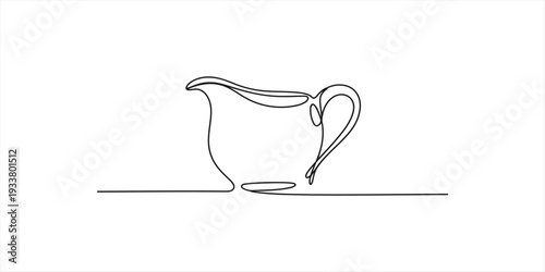 A minimalist continuous line drawing of a small ceramic creamer or milk pitcher