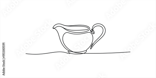 Minimalist single line drawing of a classic ceramic pitcher for milk or cream on a table.