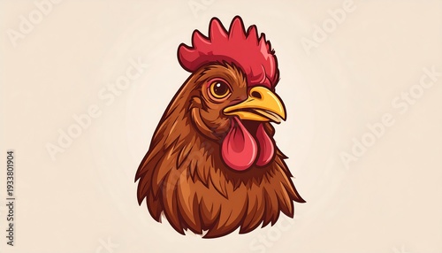 Wallpaper Mural A stylized illustration of a chicken's head, featuring a prominent red comb and wattle, detailed plumage, and a sharp yellow beak Torontodigital.ca