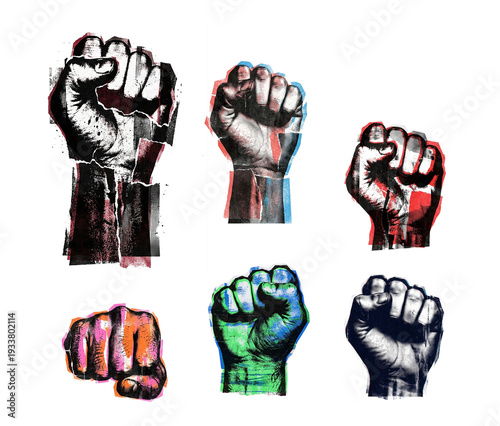 Risograph Style Clenched Fist Graphics Set