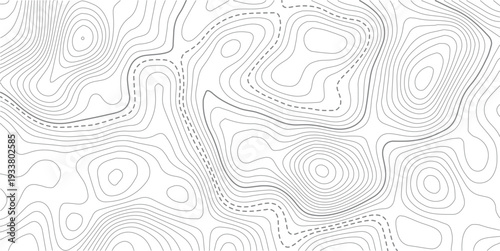 Geography landscape Topo contour map on white background, Black and white lines seamless Topographic map patterns, topography line map. Vintage outdoors style