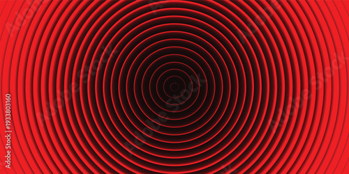 A vibrant red circular pattern with concentric rings creating a dramatic optical illusion