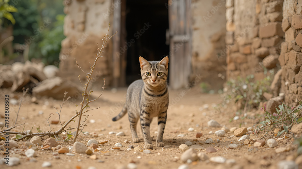 Obraz premium Wild stray cat in village.