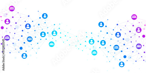 Global Social Network Connection. Digital Communication Network with Connected People Icon. Online Business Networking.